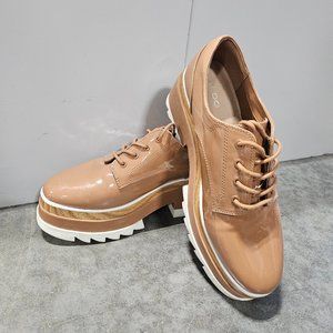 Chunky platform tan brown patent leather Oxford shoes 9 aldo